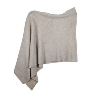 Minnie Rose Cashmere Poncho Oatmeal Beige Asymmetrical Knit Wrap 0841 OS